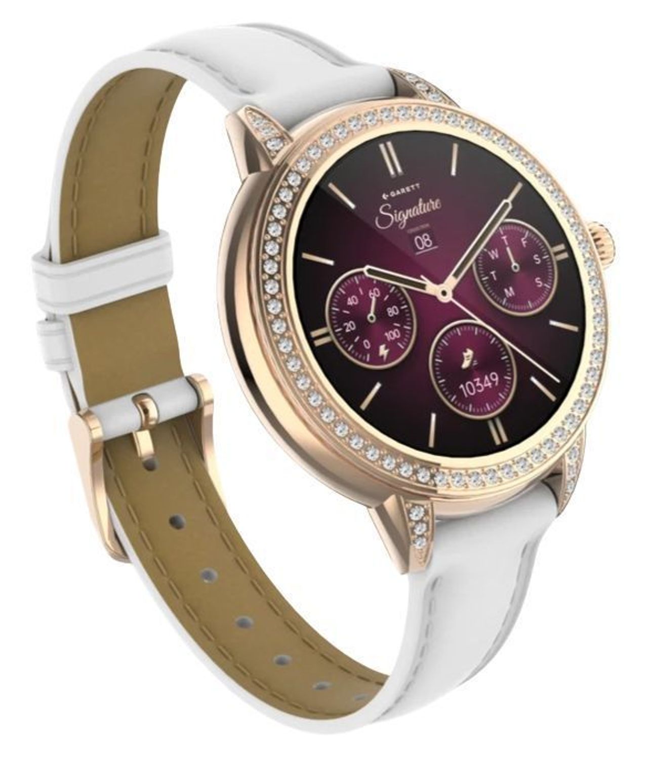 Smartwatch damski Garett Stella różowe złoto mesh AMOLED 1,1″ + biały pasek (4).jpg